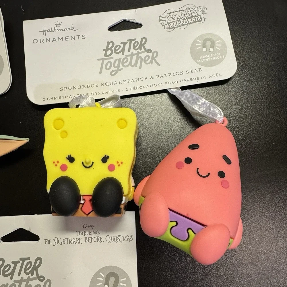 3 Sets Hallmark Better Together Magnetic Ornaments SpongeBob jack Sally & Grogu‎